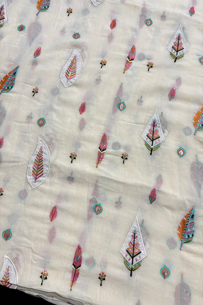 Multithreaded Pines Embroidered Silk Mul Chanderi Fabric