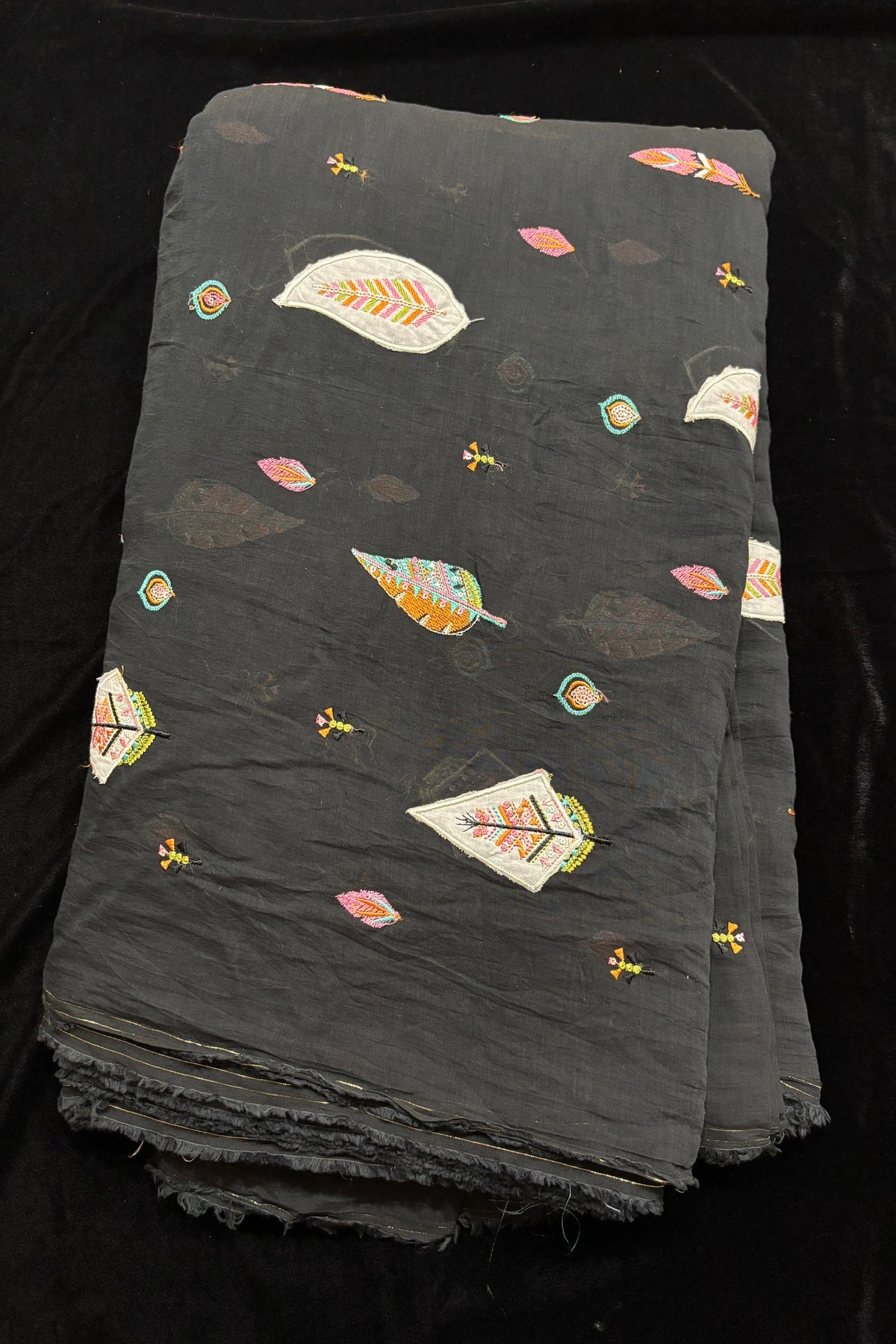 Multithreaded Pines Embroidered Silk Mul Chanderi Fabric