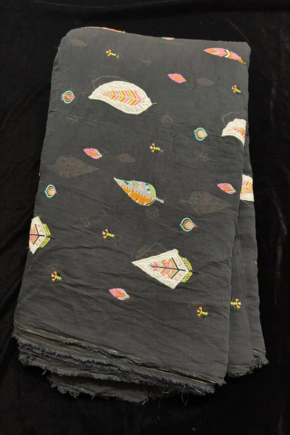 Multithreaded Pines Embroidered Silk Mul Chanderi Fabric