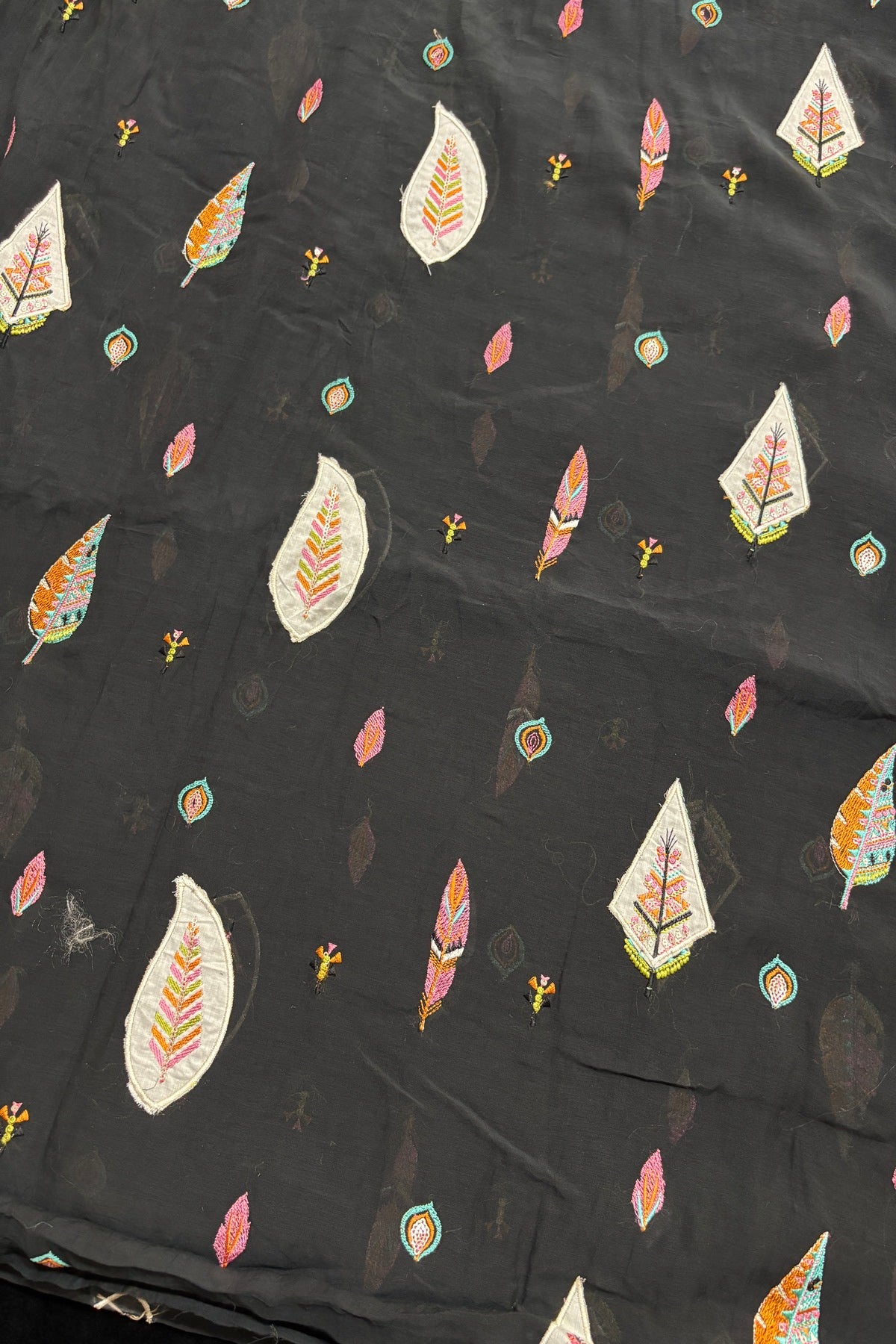 Multithreaded Pines Embroidered Silk Mul Chanderi Fabric