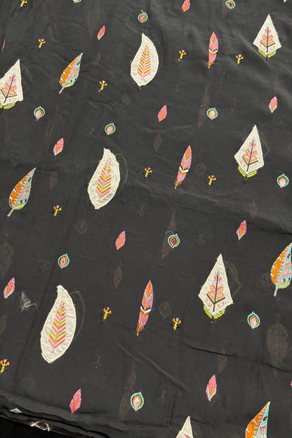 Multithreaded Pines Embroidered Silk Mul Chanderi Fabric