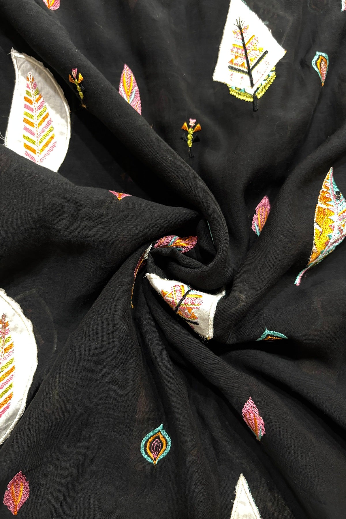 Multithreaded Pines Embroidered Silk Mul Chanderi Fabric
