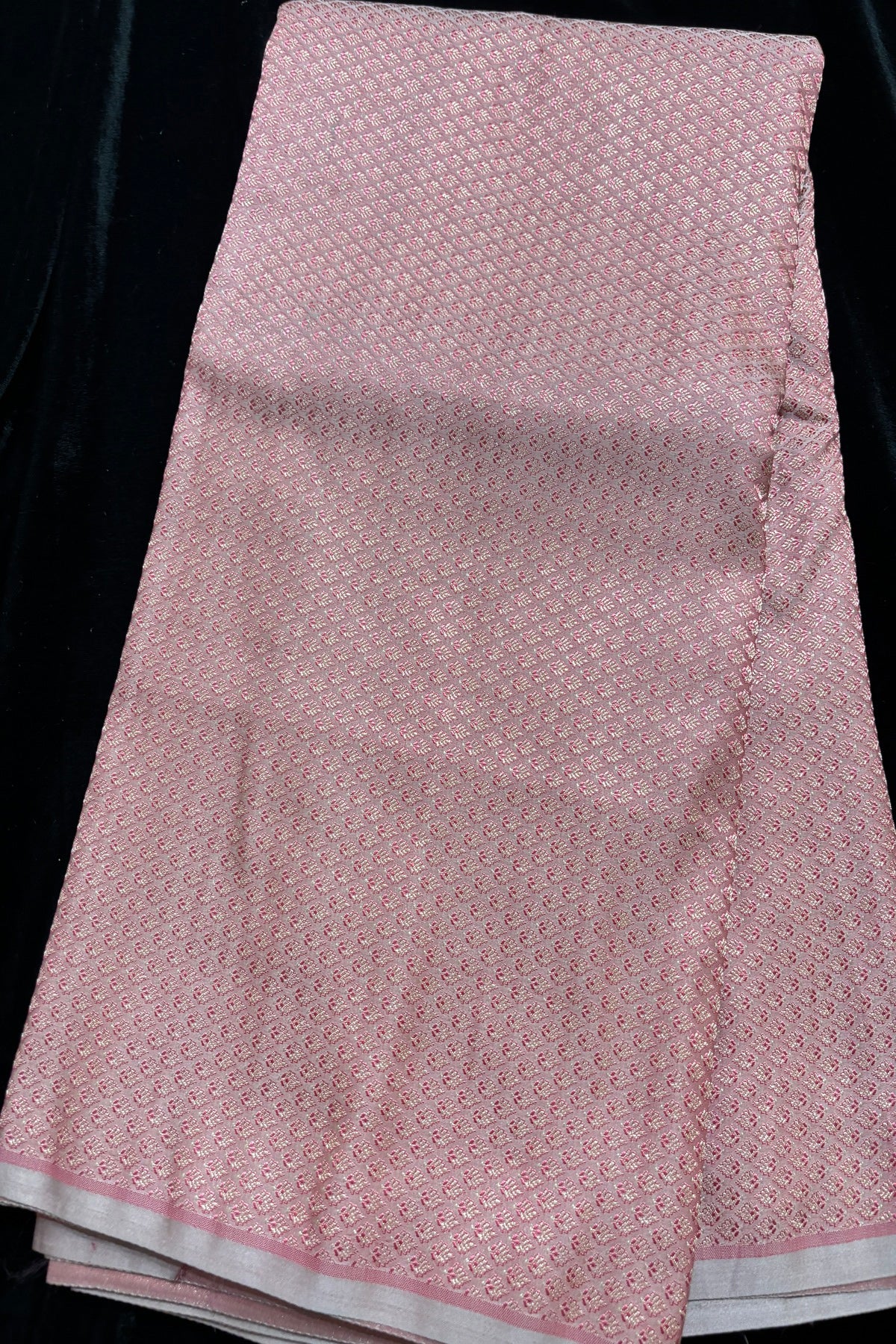 Mini Leaf Meenakari Woven Pure Tissue Katan Silk Fabric