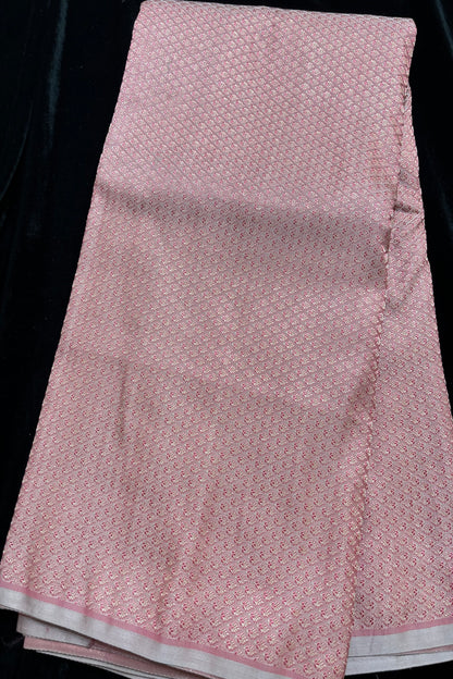 Mini Leaf Meenakari Woven Pure Tissue Katan Silk Fabric