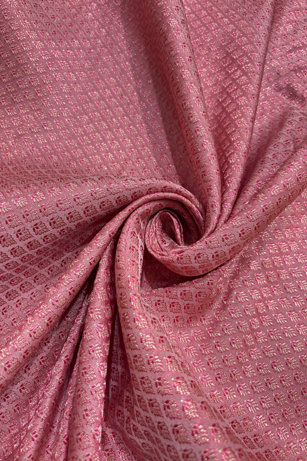 Mini Leaf Meenakari Woven Pure Tissue Katan Silk Fabric