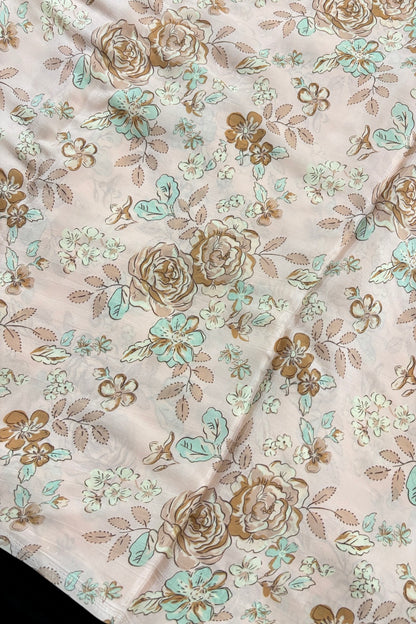 Light Brown & Sea Green Floral Printed Crepe Fabric