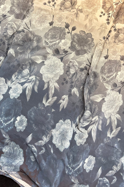 Greys & Navy Blue Wild Floral Printed Crepe Fabric
