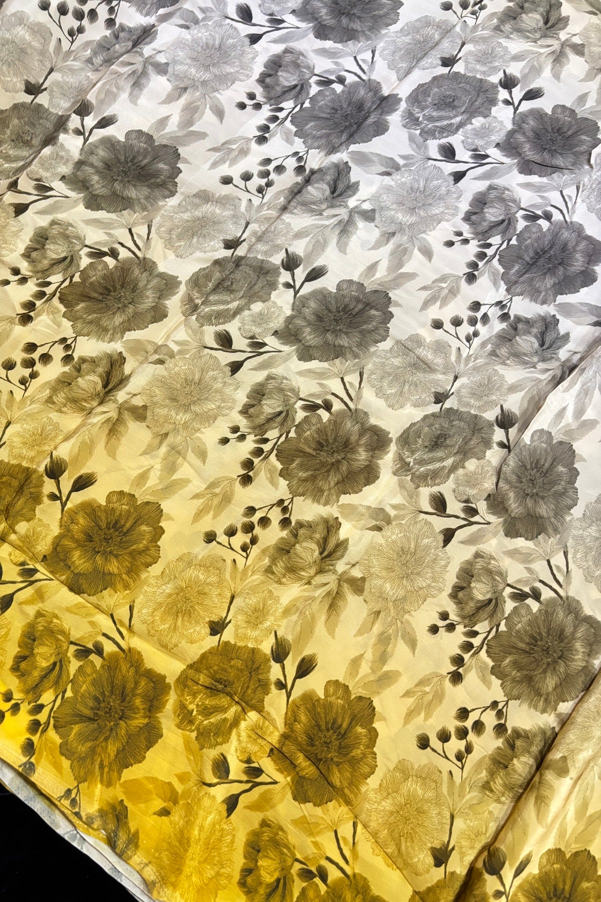 Creams & Yellow Wild Floral Printed Crepe Fabric