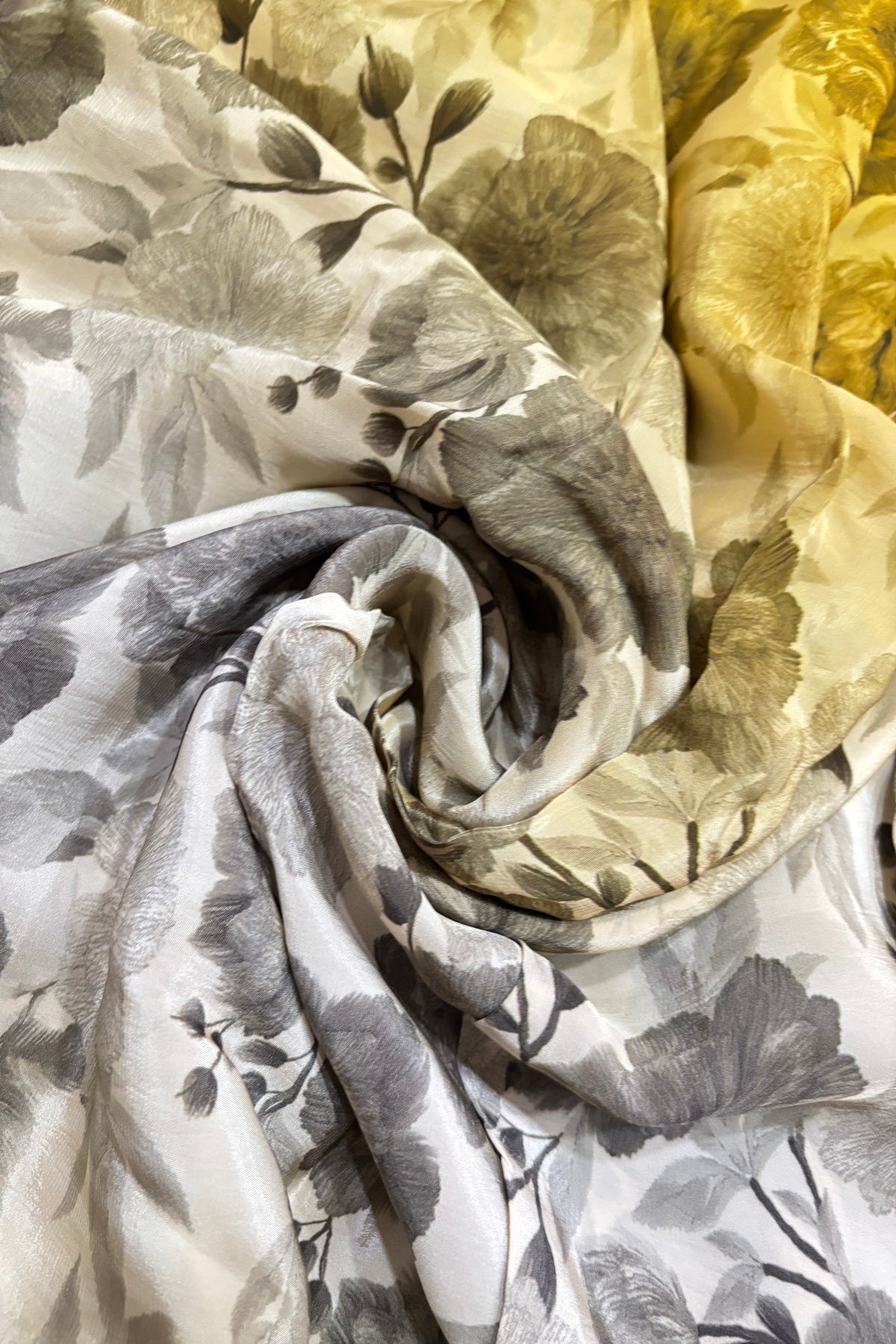 Creams & Yellow Wild Floral Printed Crepe Fabric