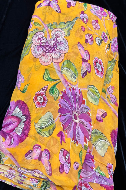 Wild Floral With Butterflies Printed Pure Viscose Georgette Fabric