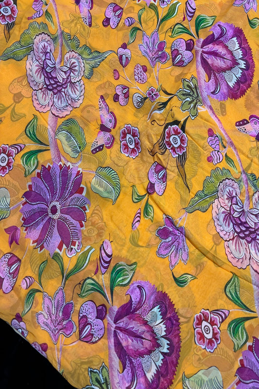 Wild Floral With Butterflies Printed Pure Viscose Georgette Fabric
