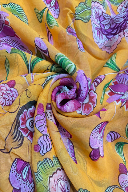 Wild Floral With Butterflies Printed Pure Viscose Georgette Fabric