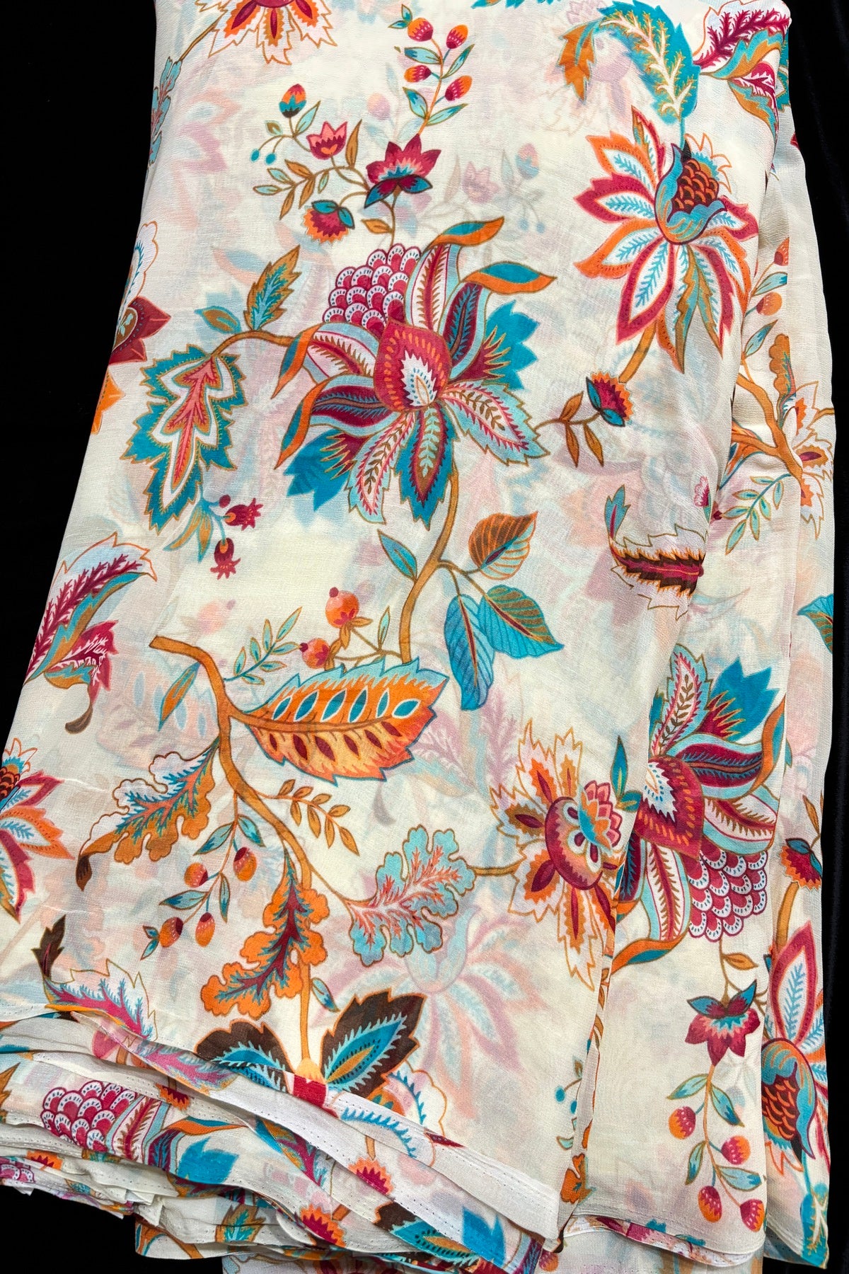Dragon Floral Theme Printed Pure Viscose Georgette Fabric