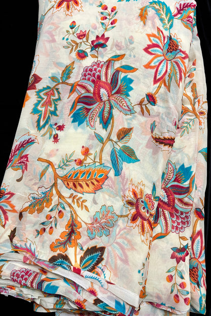 Dragon Floral Theme Printed Pure Viscose Georgette Fabric