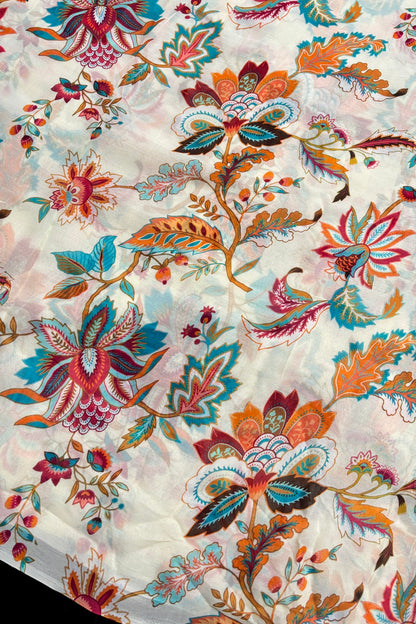 Dragon Floral Theme Printed Pure Viscose Georgette Fabric