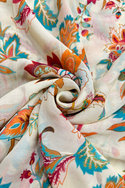 Dragon Floral Theme Printed Pure Viscose Georgette Fabric