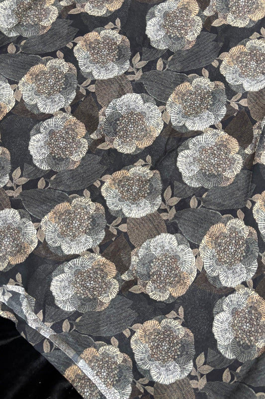 Black & Brown Floral Printed Pure Viscose Georgette Fabric