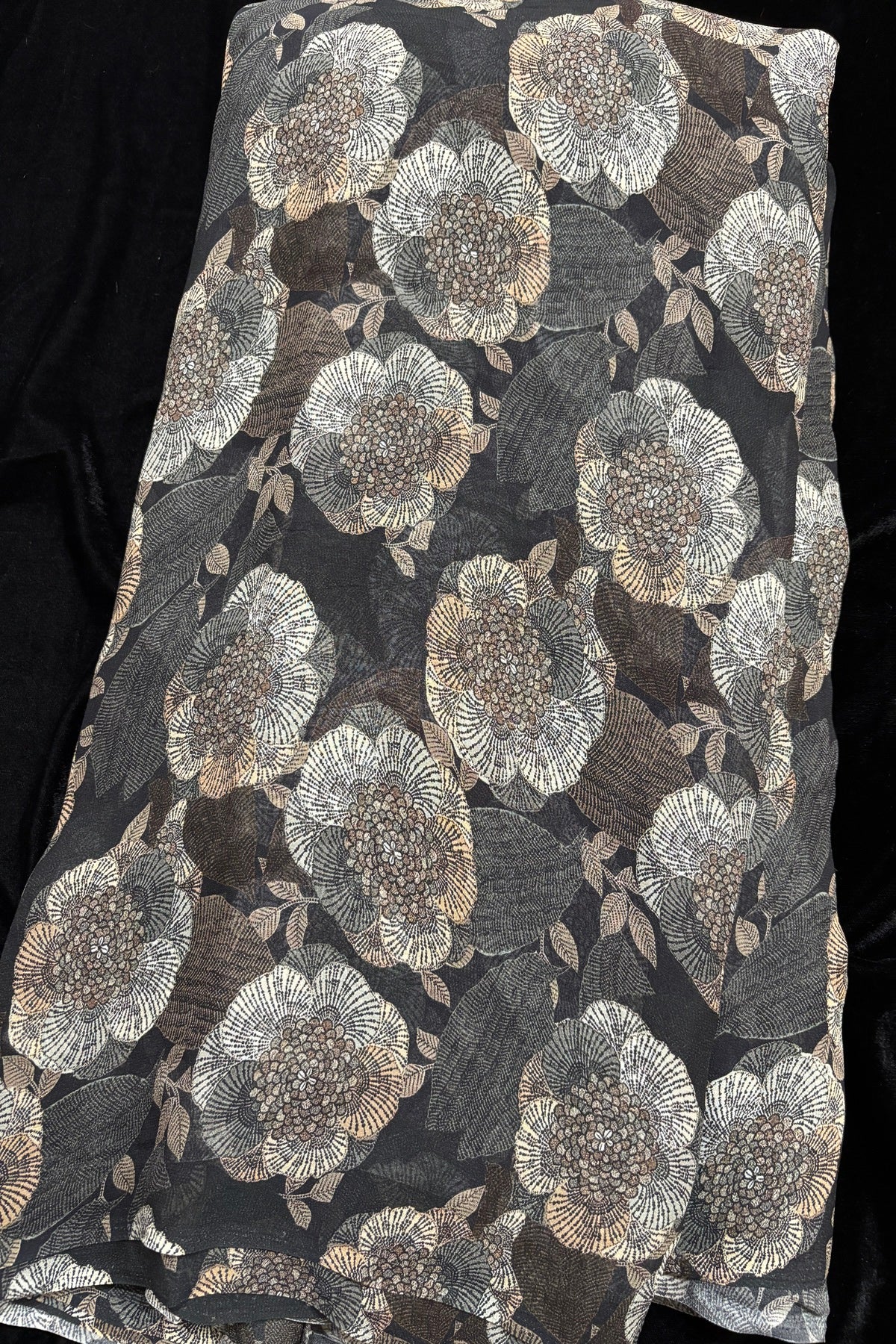 Black & Brown Floral Printed Pure Viscose Georgette Fabric