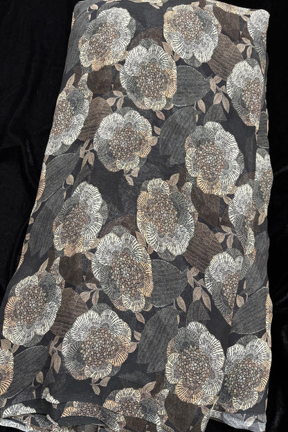 Black & Brown Floral Printed Pure Viscose Georgette Fabric