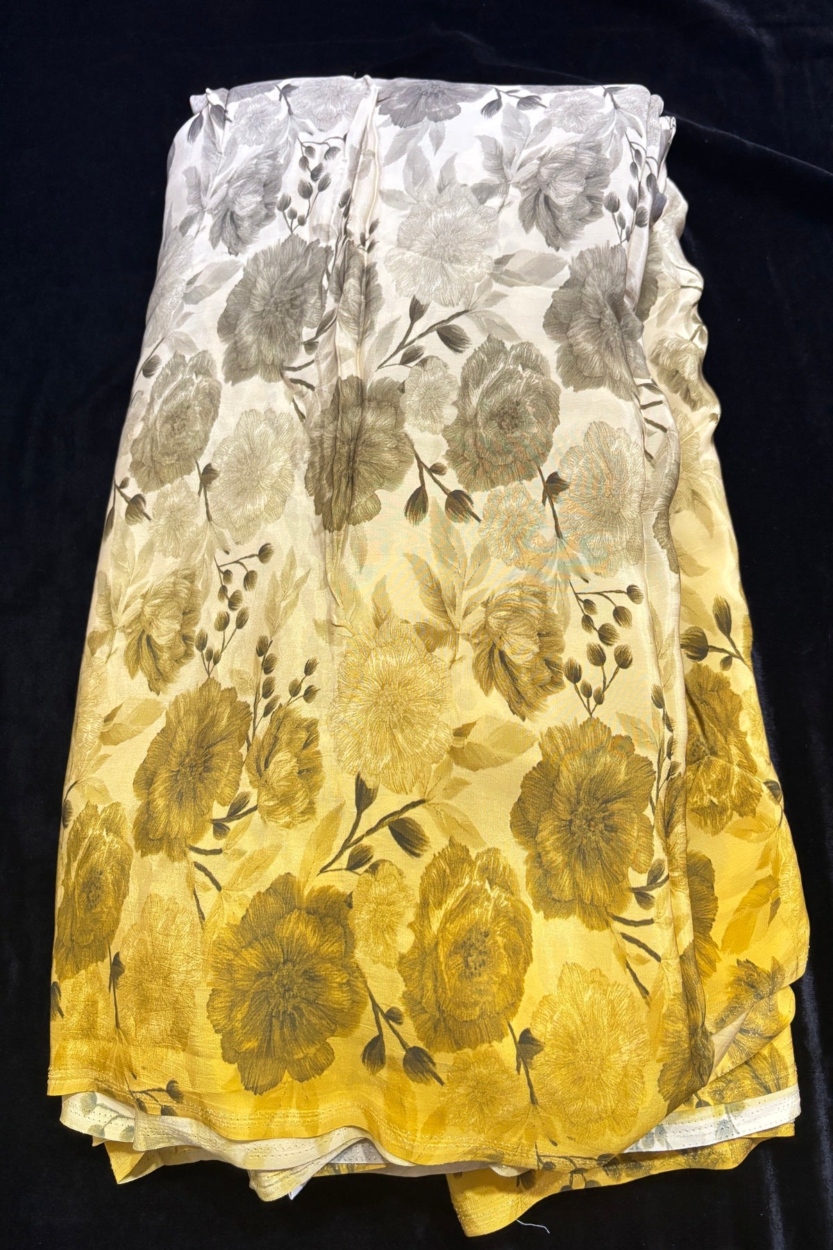 Creams & Yellow Wild Floral Printed Crepe Fabric