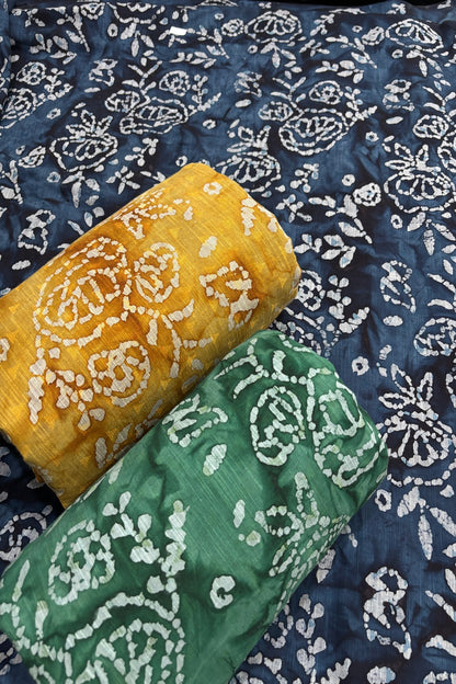 Twin Flowers Batik Printed Jacquard Pure Cotton Fabric