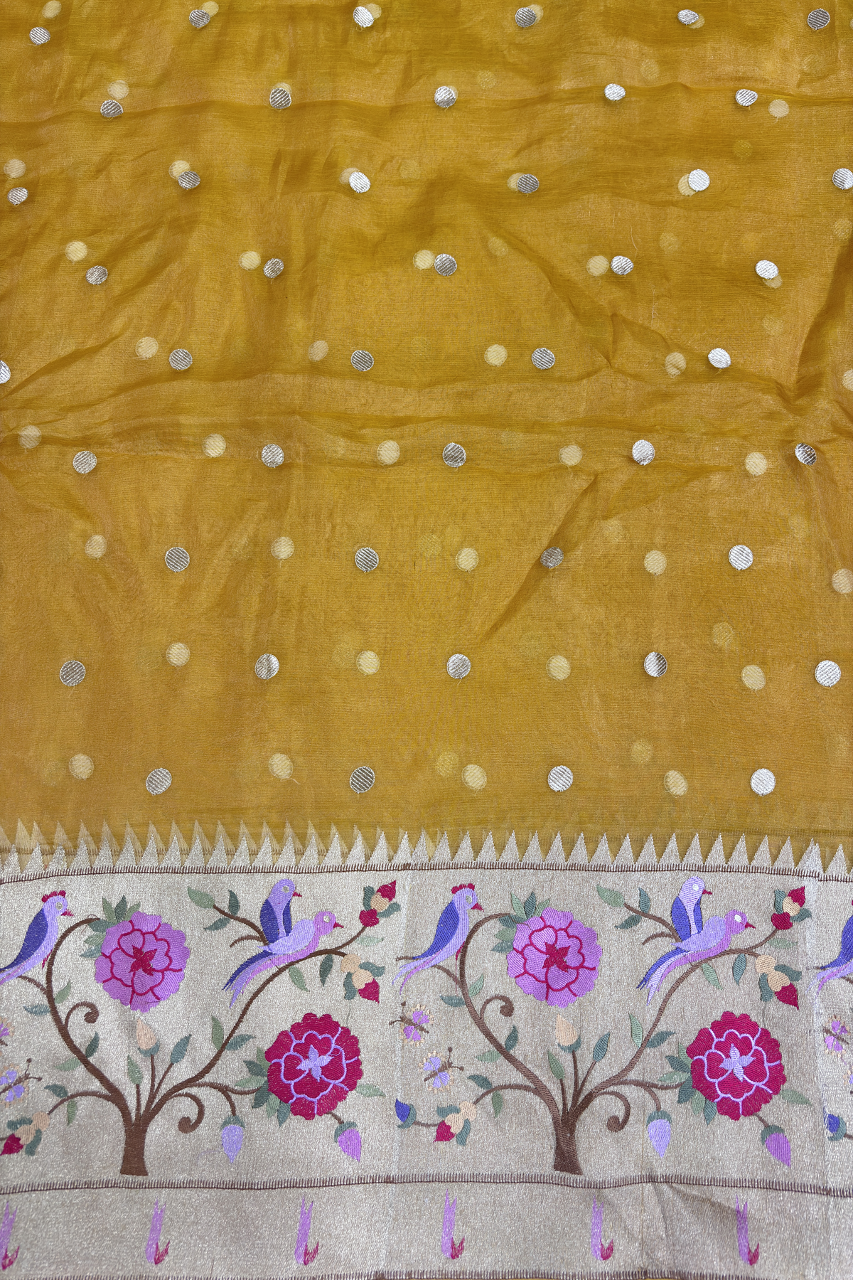 Pure Banaras Tissue Organza Polka Dots & Paithani Embroidered Lehenga Fabric