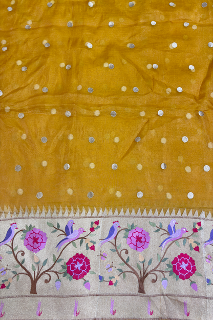 Pure Banaras Tissue Organza Polka Dots & Paithani Embroidered Lehenga Fabric