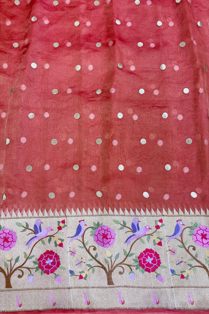 Pure Banaras Tissue Organza Polka Dots & Paithani Embroidered Lehenga Fabric