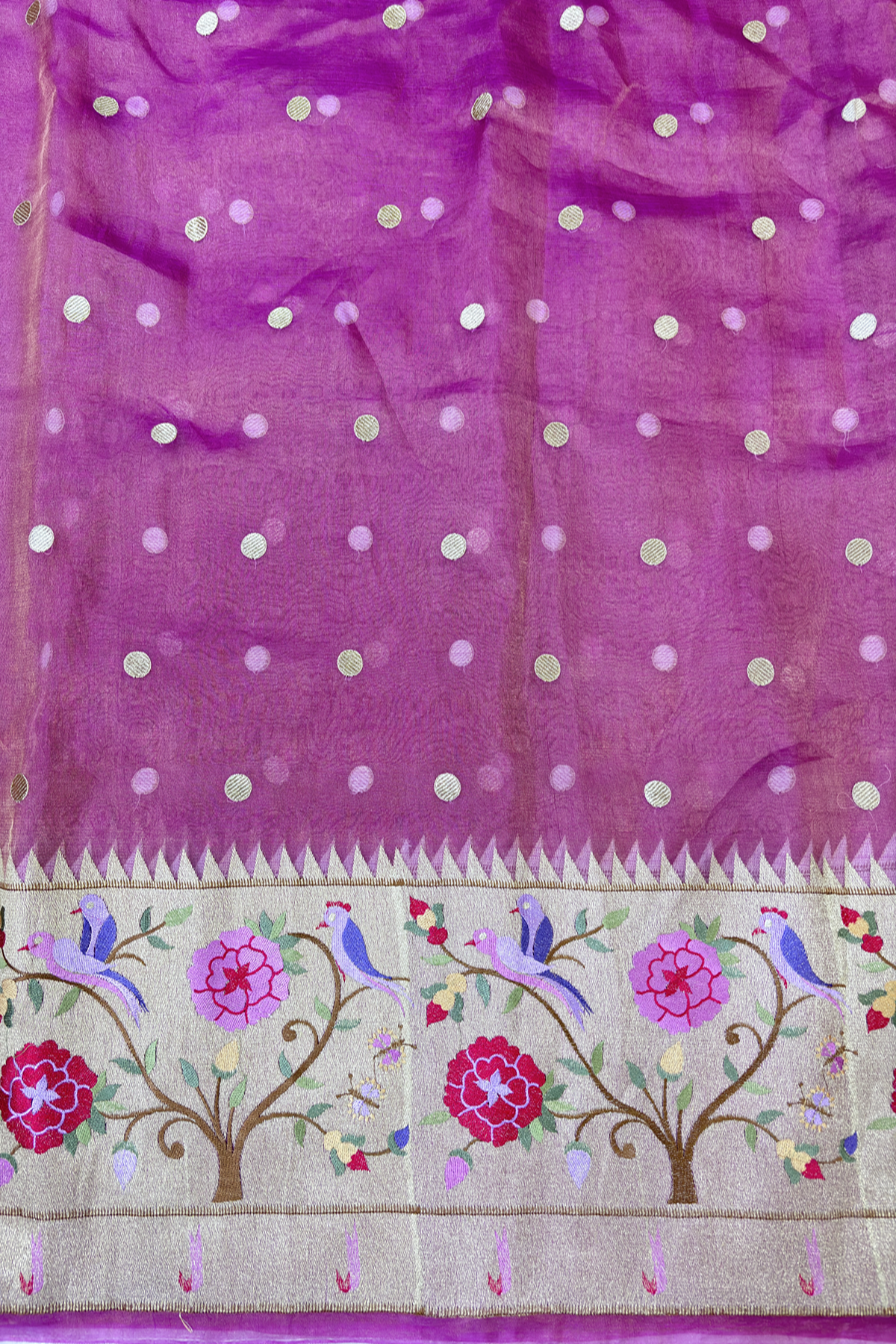 Pure Banaras Tissue Organza Polka Dots & Paithani Embroidered Lehenga Fabric