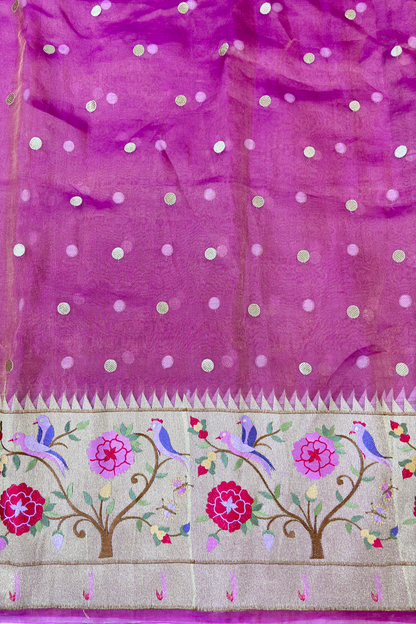 Pure Banaras Tissue Organza Polka Dots & Paithani Embroidered Lehenga Fabric