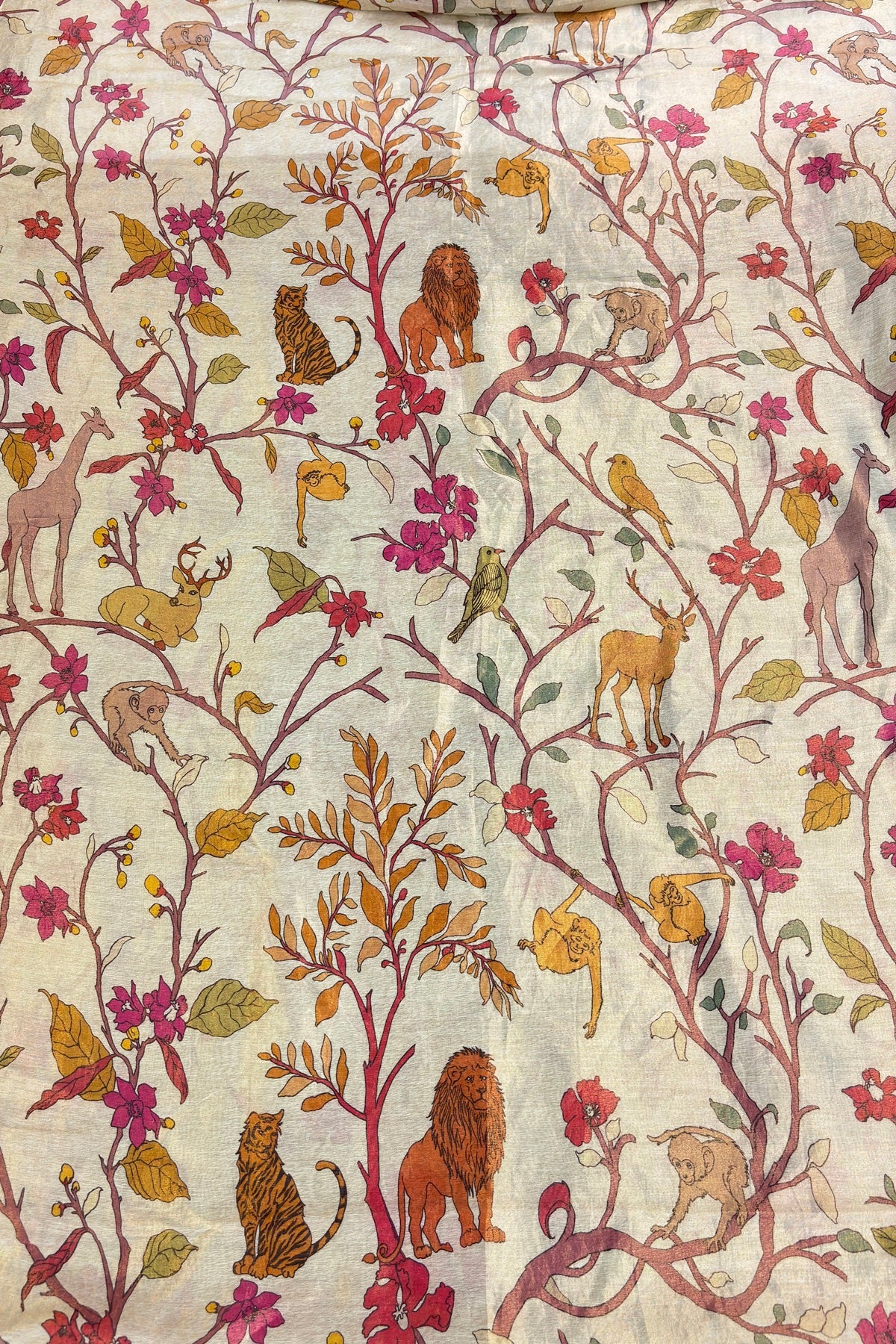 Pista Green Pure Banaras Chanderi Tissue Jungle Theme Printed Fabric