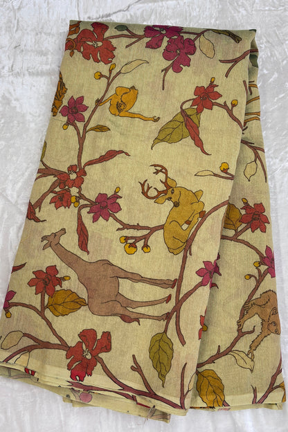 Pista Green Pure Banaras Chanderi Tissue Jungle Theme Printed Fabric