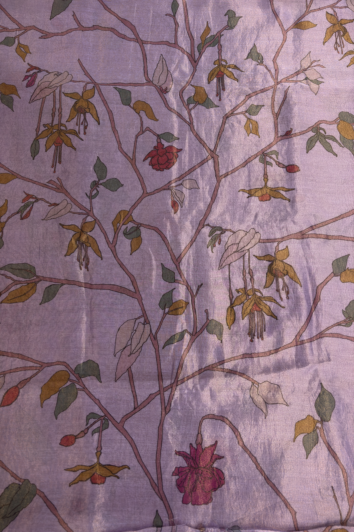 Dusty Lavender Pure Banaras Chanderi Tissue Floral Theme Printed Fabric