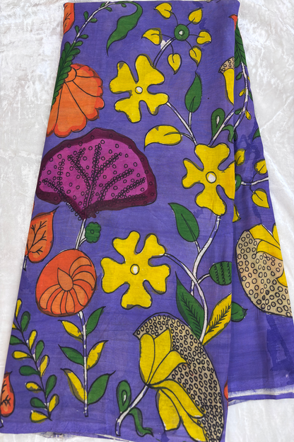 Ultra Voilet Pure Pen Hand painted Kalamkari Fabric