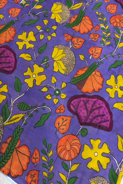 Ultra Voilet Pure Pen Hand painted Kalamkari Fabric