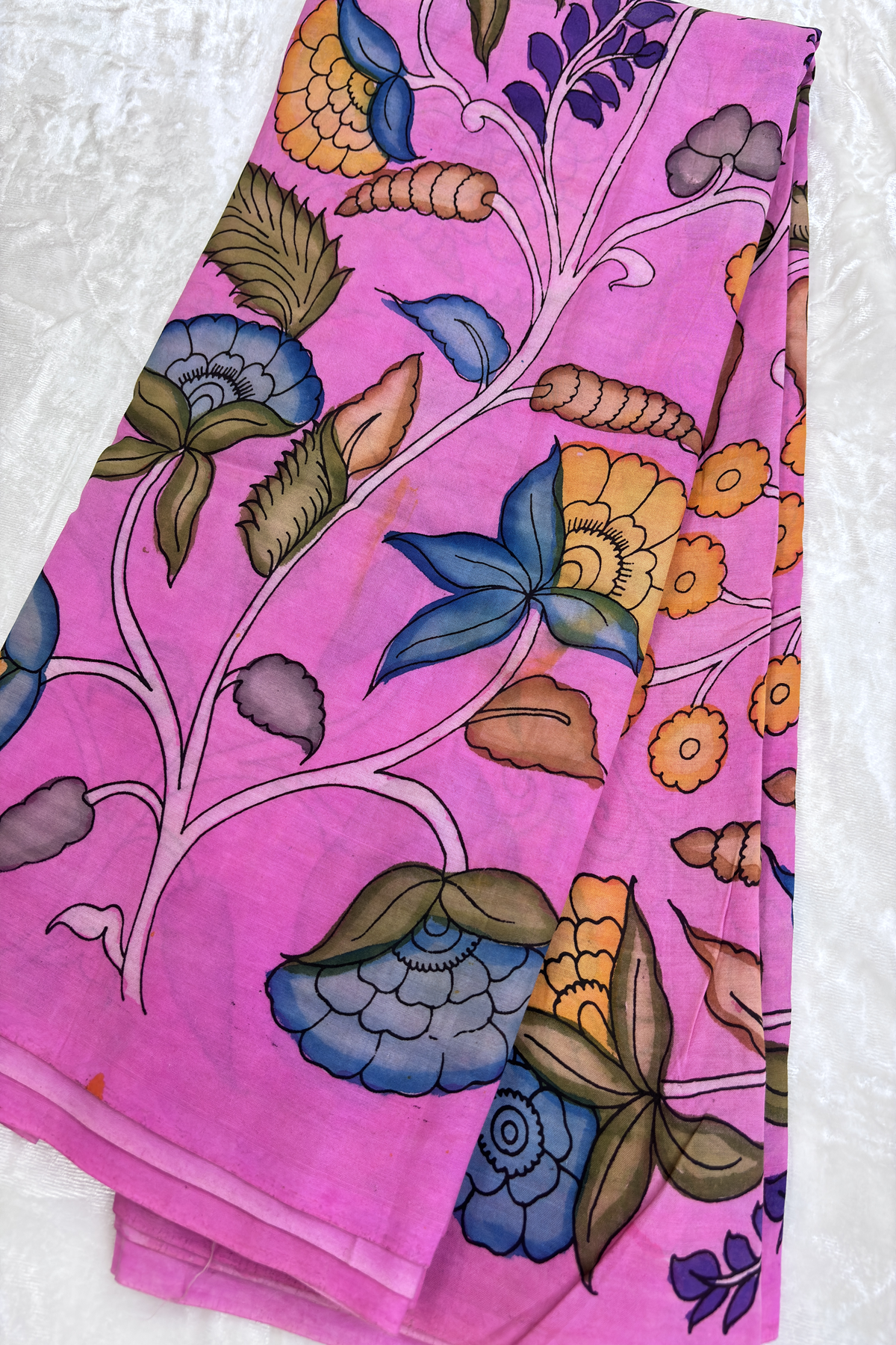 Bubblegum Pink Pure Pen Hand painted Kalamkari Fabric