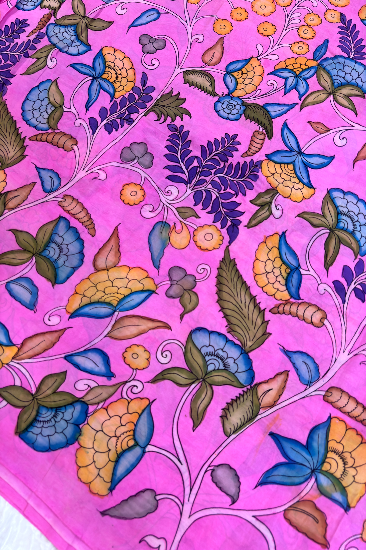 Bubblegum Pink Pure Pen Hand painted Kalamkari Fabric