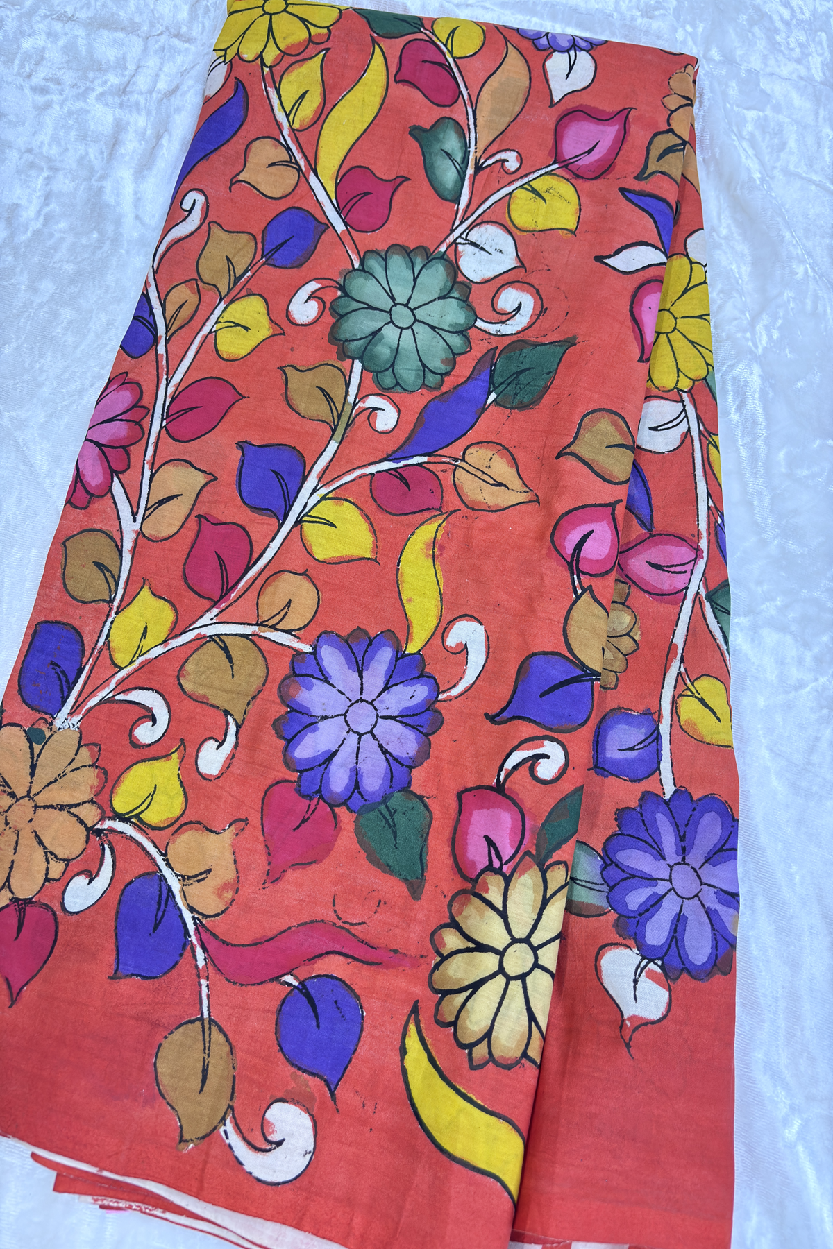 Burnt Orange Pure Pen Hand painted Kalamkari Fabric