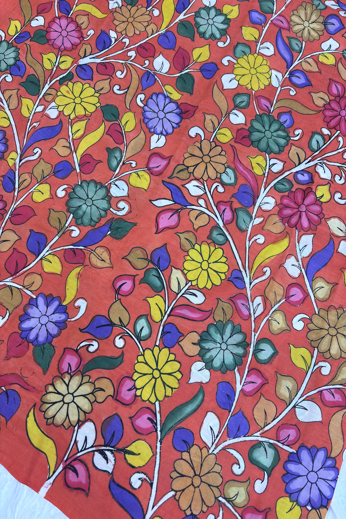 Burnt Orange Pure Pen Hand painted Kalamkari Fabric