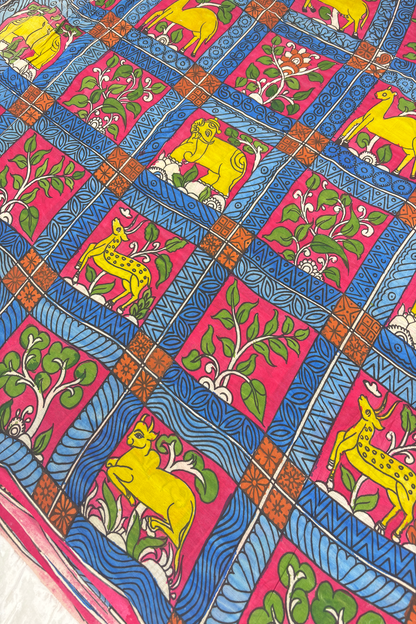 Hues of Pink Pure Pen Hand painted Kalamkari Fabric