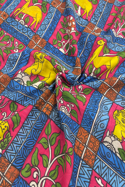 Hues of Pink Pure Pen Hand painted Kalamkari Fabric