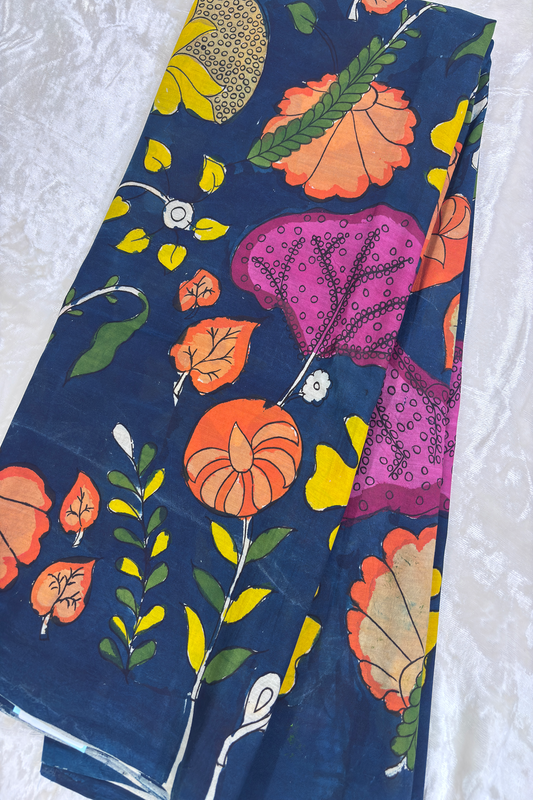 Prussian Blue Pure Pen Hand painted Kalamkari Fabric