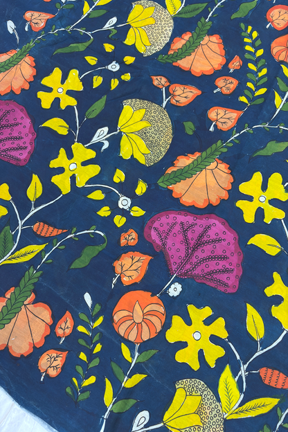 Prussian Blue Pure Pen Hand painted Kalamkari Fabric