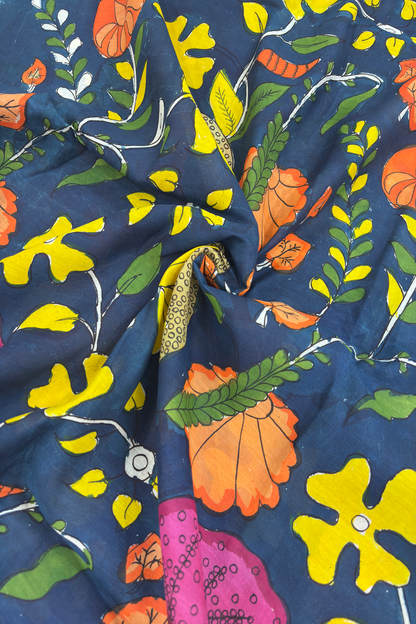 Prussian Blue Pure Pen Hand painted Kalamkari Fabric