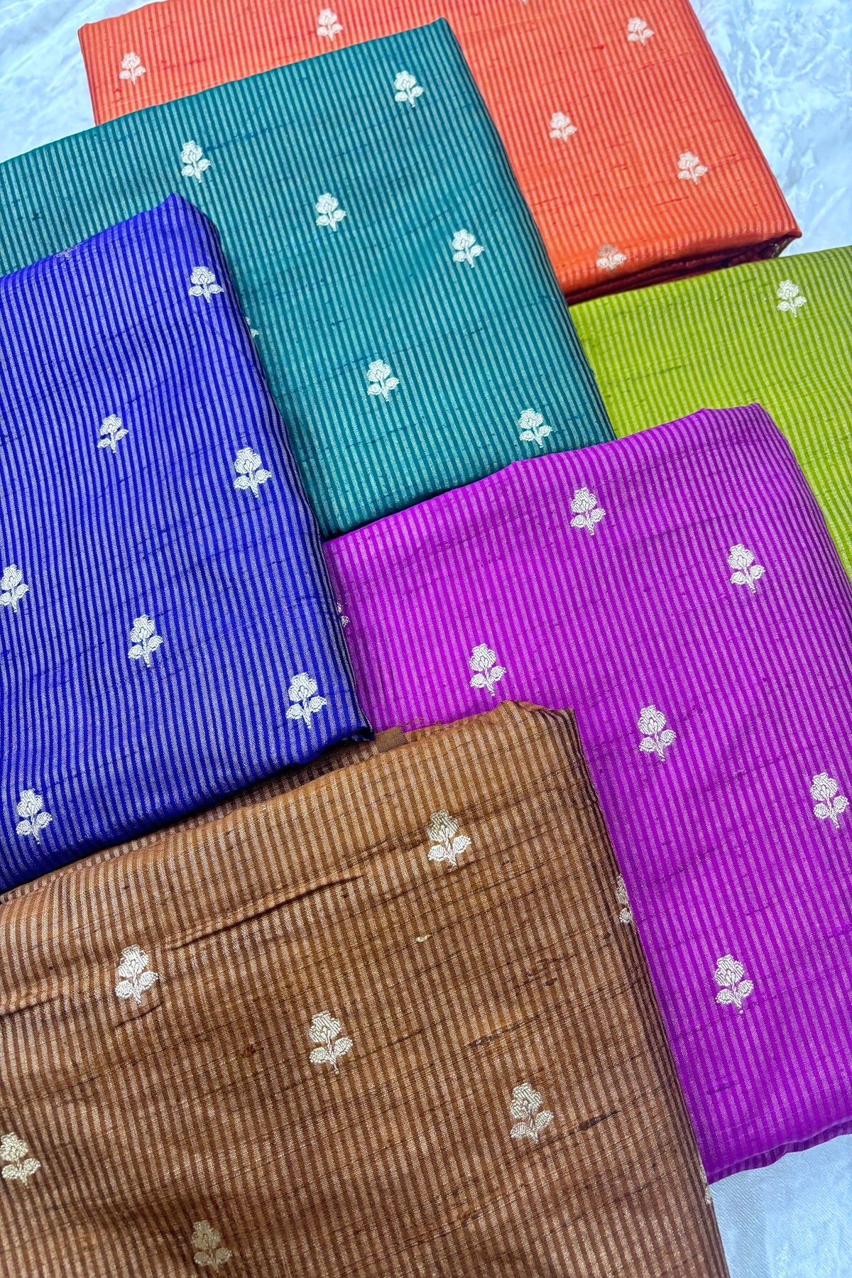 Zari Woven Lines With Motifs On Pure Banaras Raw Silk Fabric