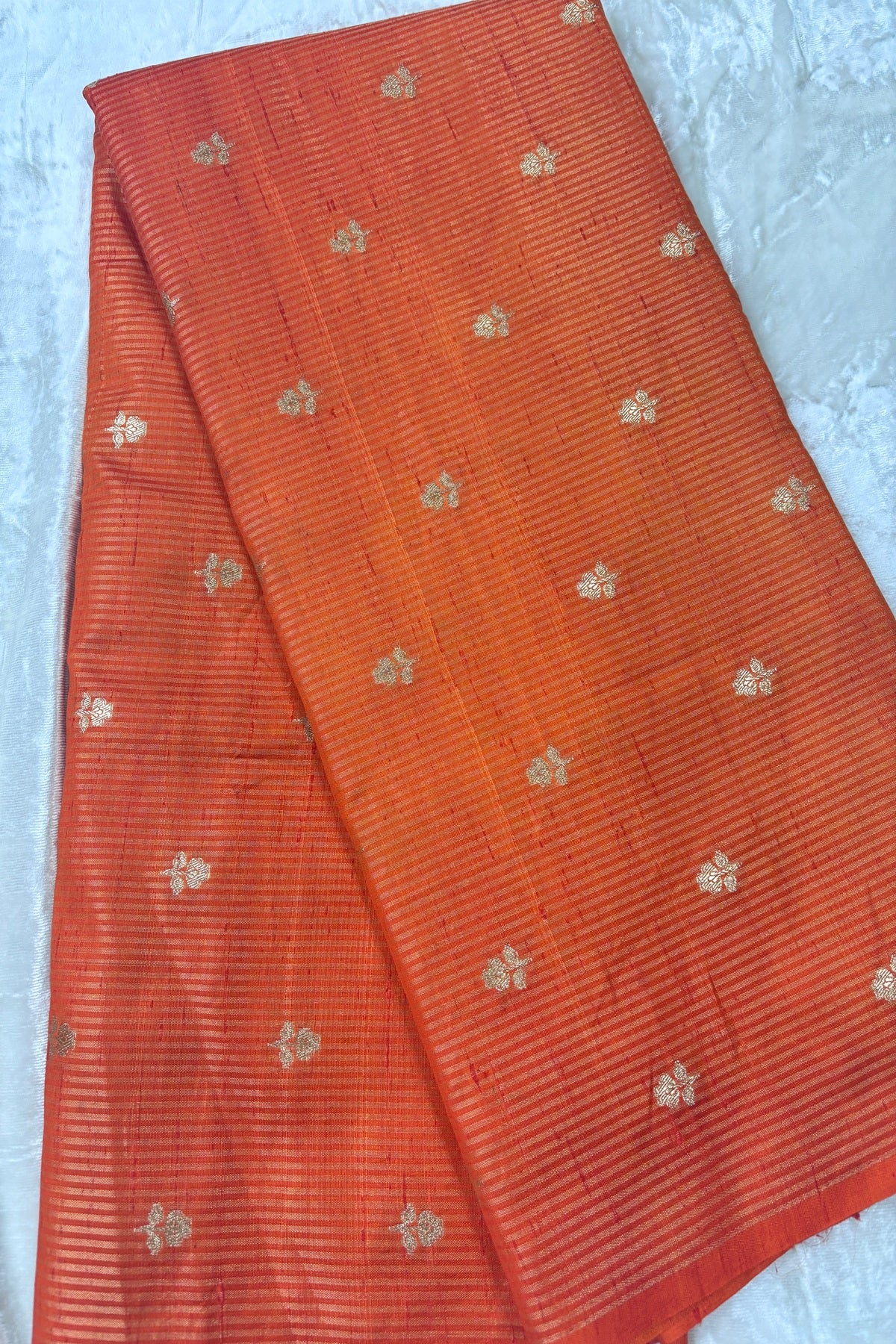 Zari Woven Lines With Motifs On Pure Banaras Raw Silk Fabric