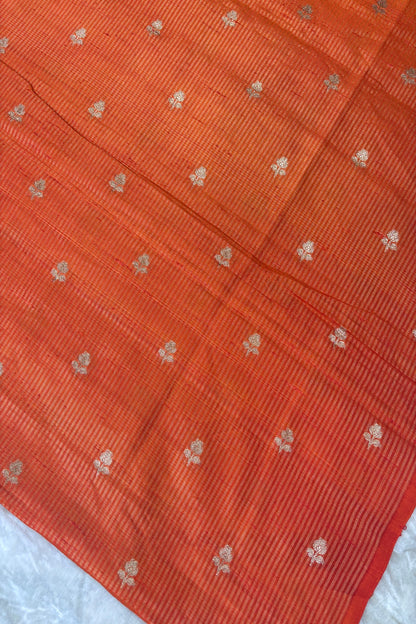 Zari Woven Lines With Motifs On Pure Banaras Raw Silk Fabric