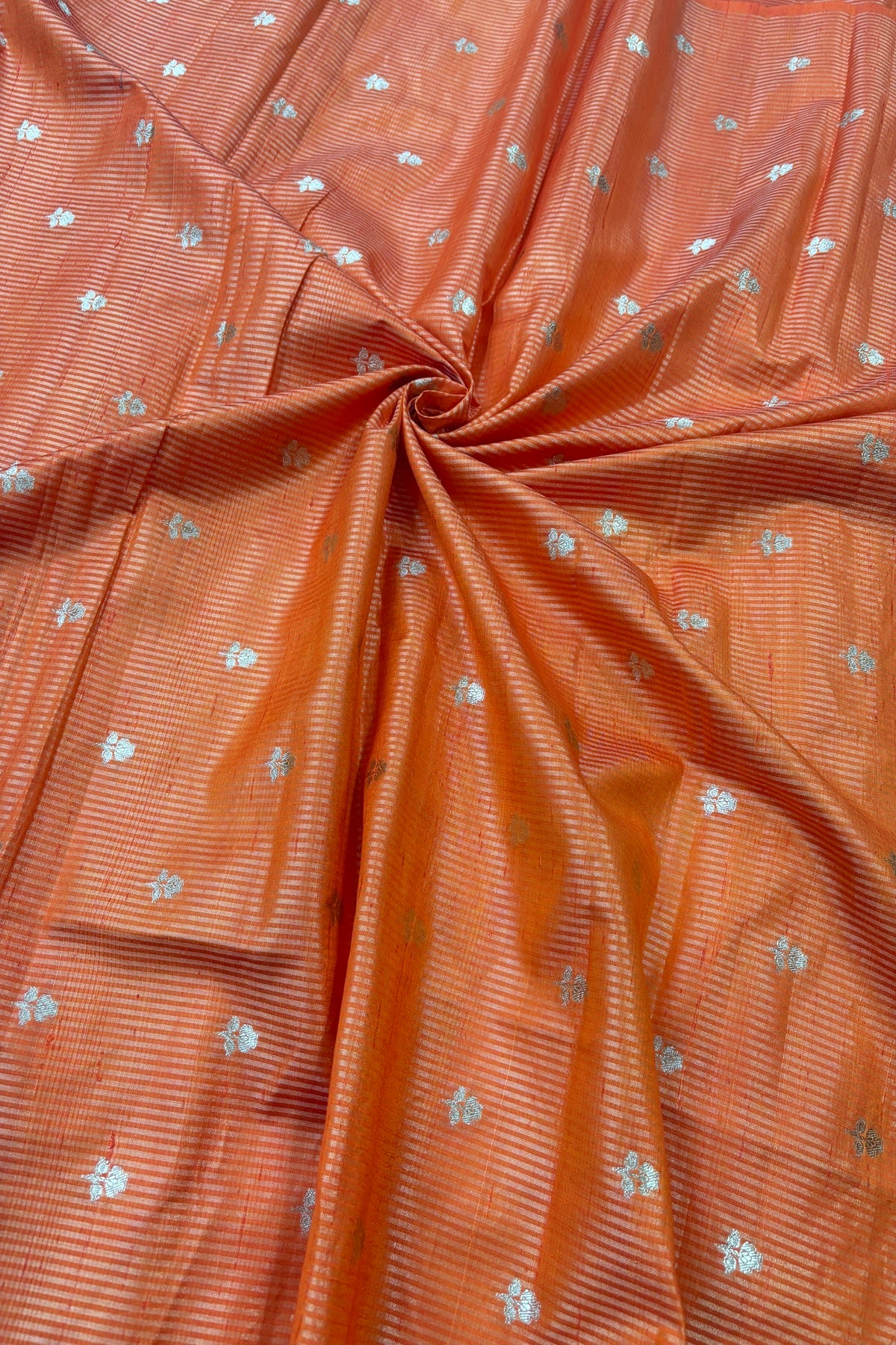 Zari Woven Lines With Motifs On Pure Banaras Raw Silk Fabric