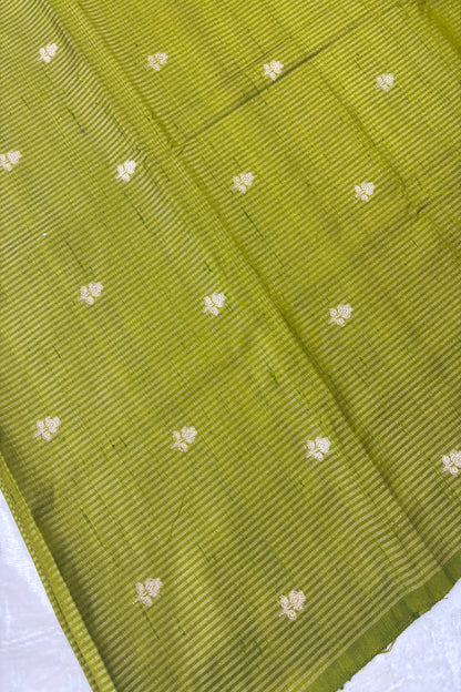 Zari Woven Lines With Motifs On Pure Banaras Raw Silk Fabric