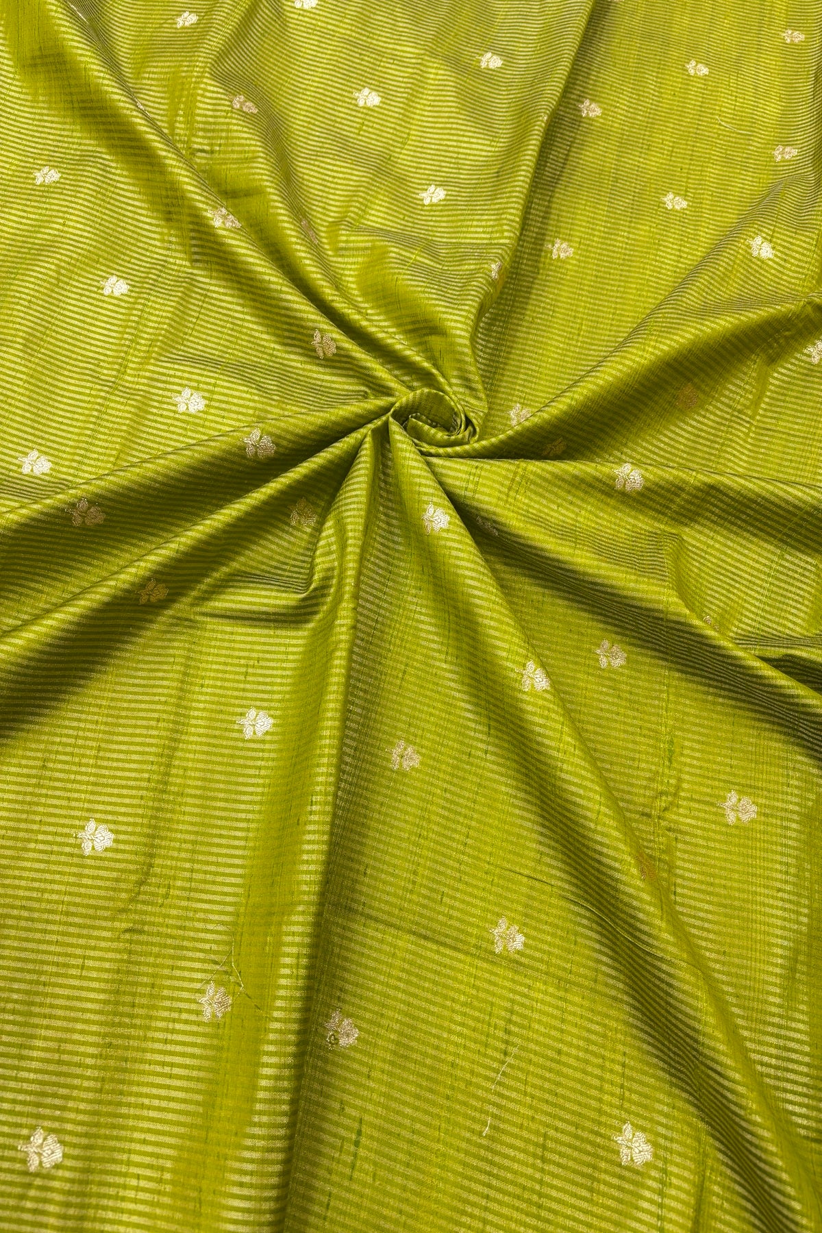 Zari Woven Lines With Motifs On Pure Banaras Raw Silk Fabric